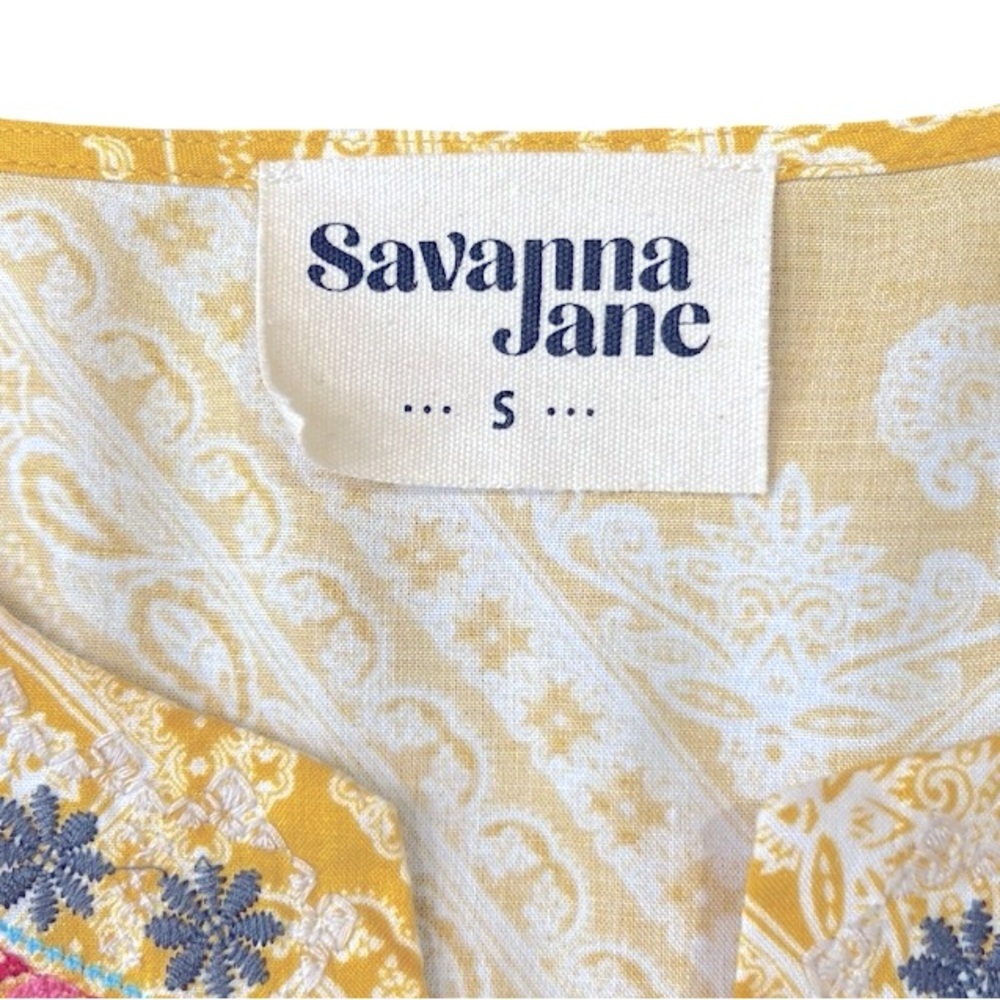 Savanna Jane Floral Embroidered Bell Sleeve Top Yellow Size Small - Picture 4 of 14